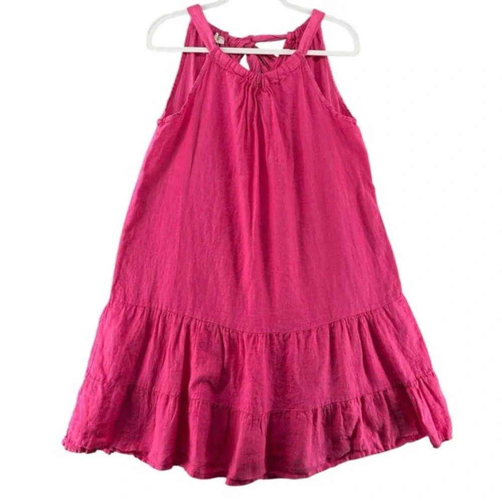 Bellambia Linen Trapeze Dress Pink Back Tie Womens Size Large Swim Cover Beach‎